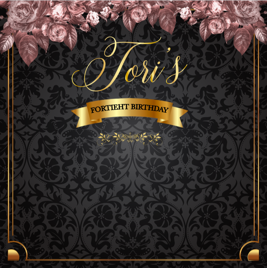 BLACK AND PINK FLOWERS BACKDROP - Twins Print