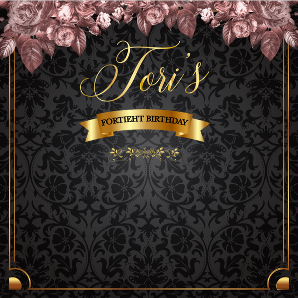 BLACK AND PINK FLOWERS BACKDROP - Twins Print
