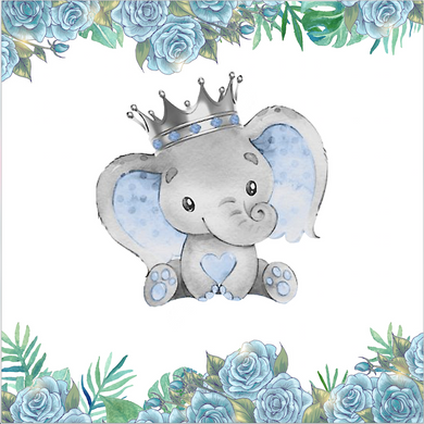 Crownd Baby Elephant  BACKDROP /  Baby Shower / It's a Boy - Twins Print