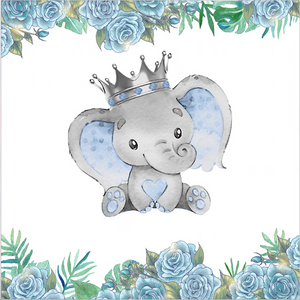 Crownd Baby Elephant  BACKDROP /  Baby Shower / It's a Boy - Twins Print